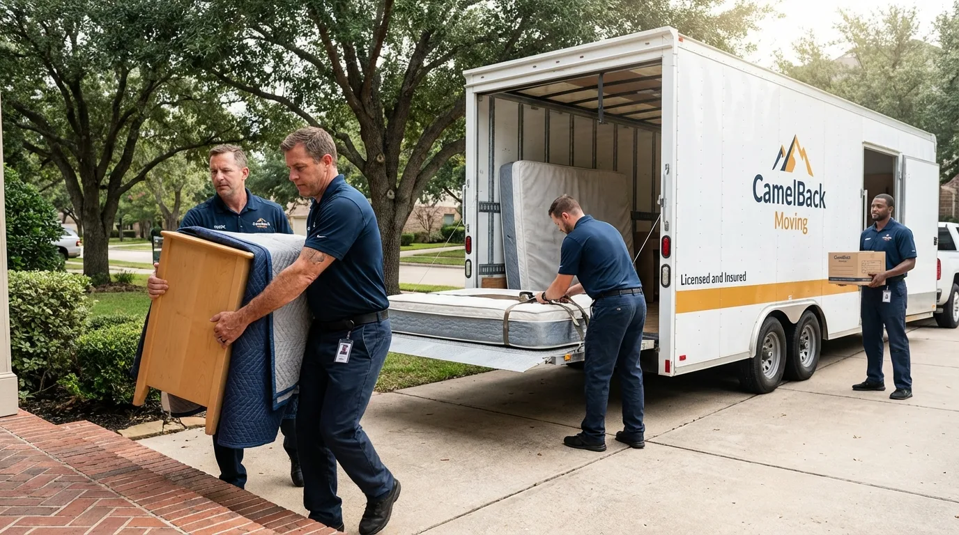 Crew loading residential truck for cross-state move from Yuma, AZ